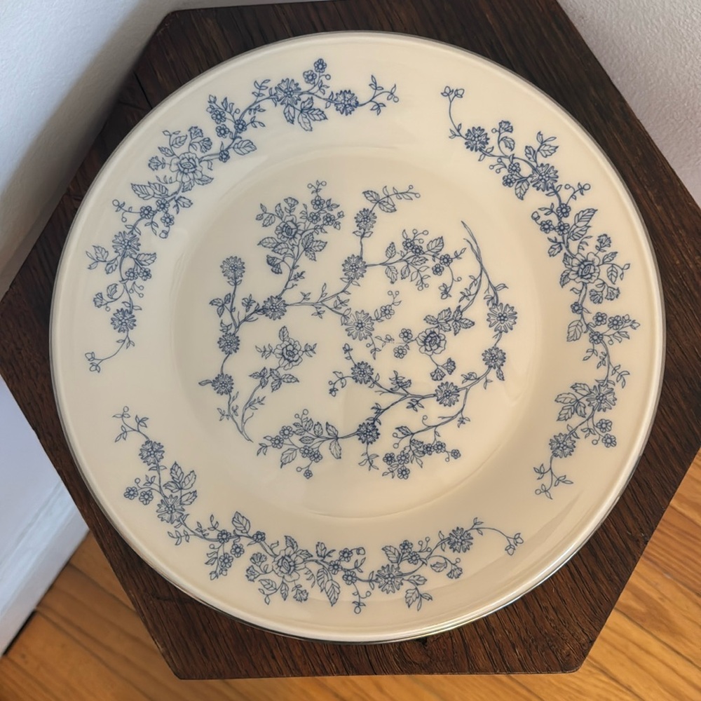 Four (4) Lenox China Special Dinner Plate - Blue Flower Print w/Gold Band